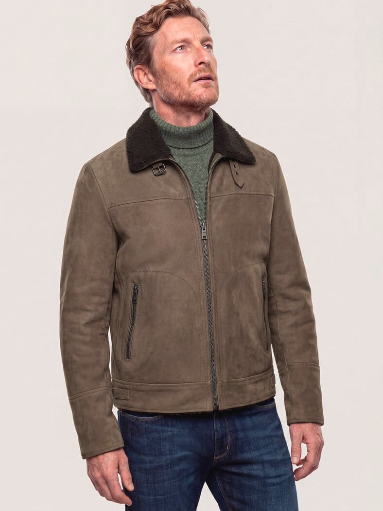 Lederblouson mit Kunstfell Taupe