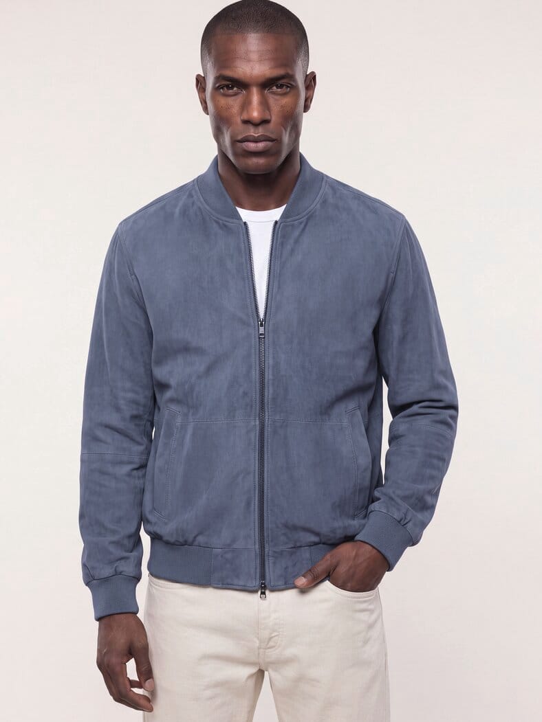 Blouson aus Ziegenvelours Rauchblau