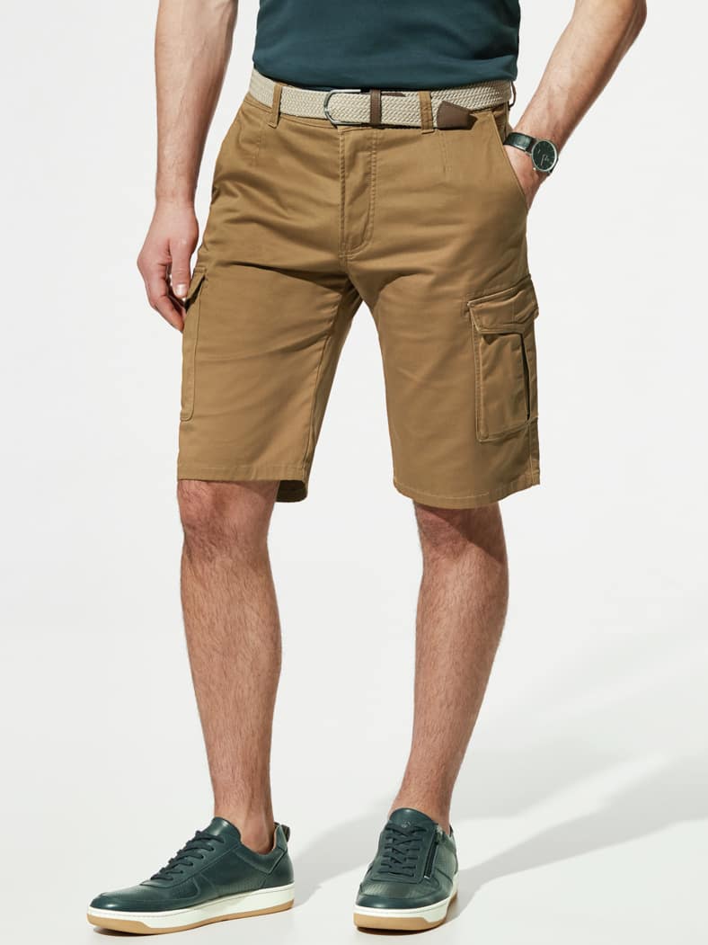 Extraglatt Gürtel Cargo-Bermudas Curry