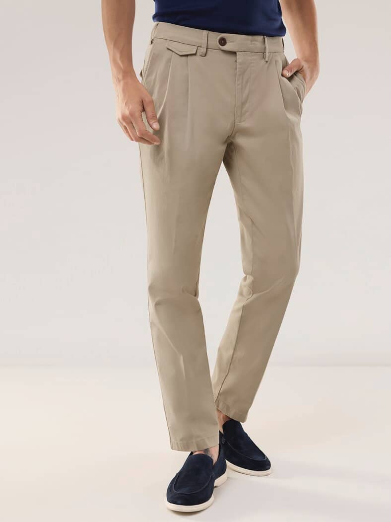 Feintwill Bundfalten-Chino Sand