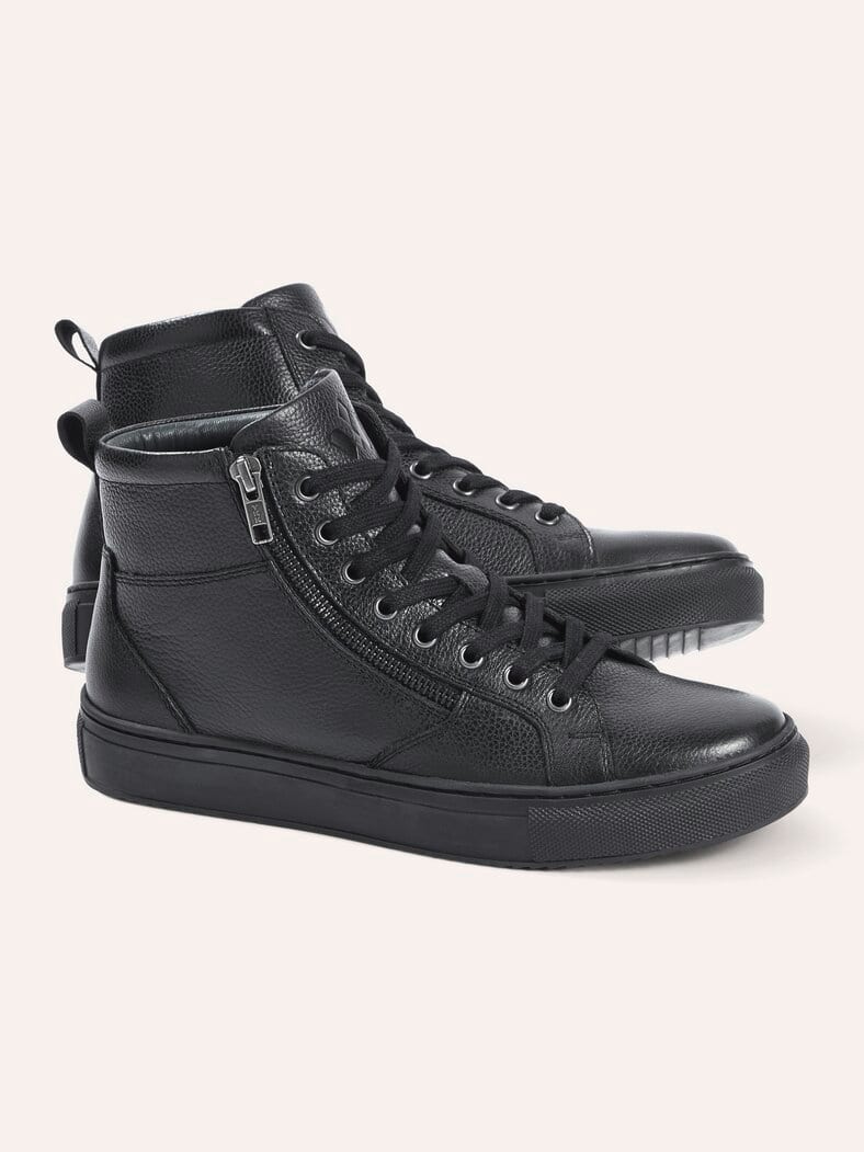 Leder-Schnürer Hightop Schwarz