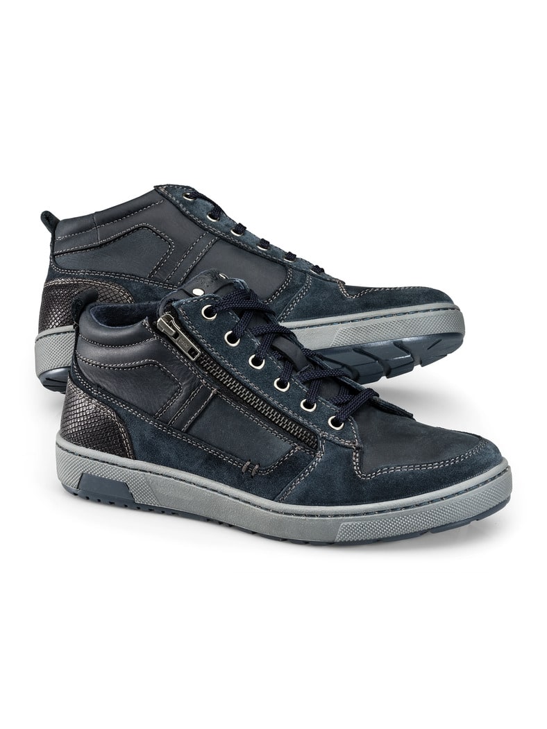 Kalbleder-Schnürer High Top Blau