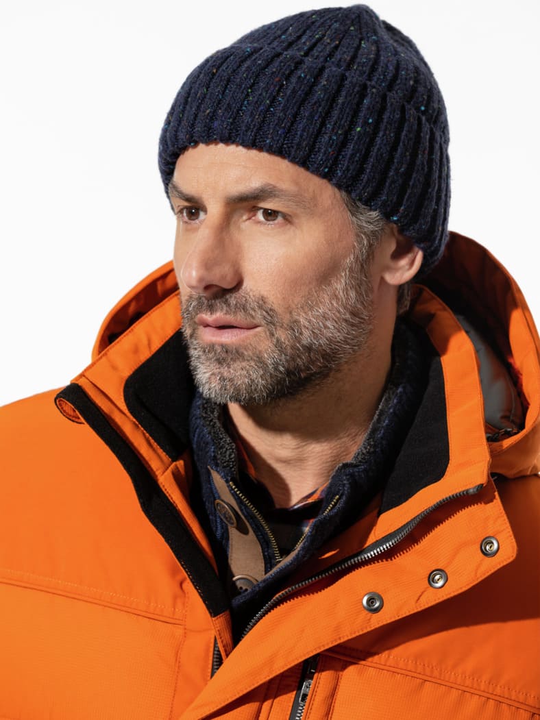 Tweed Wollmütze Blau