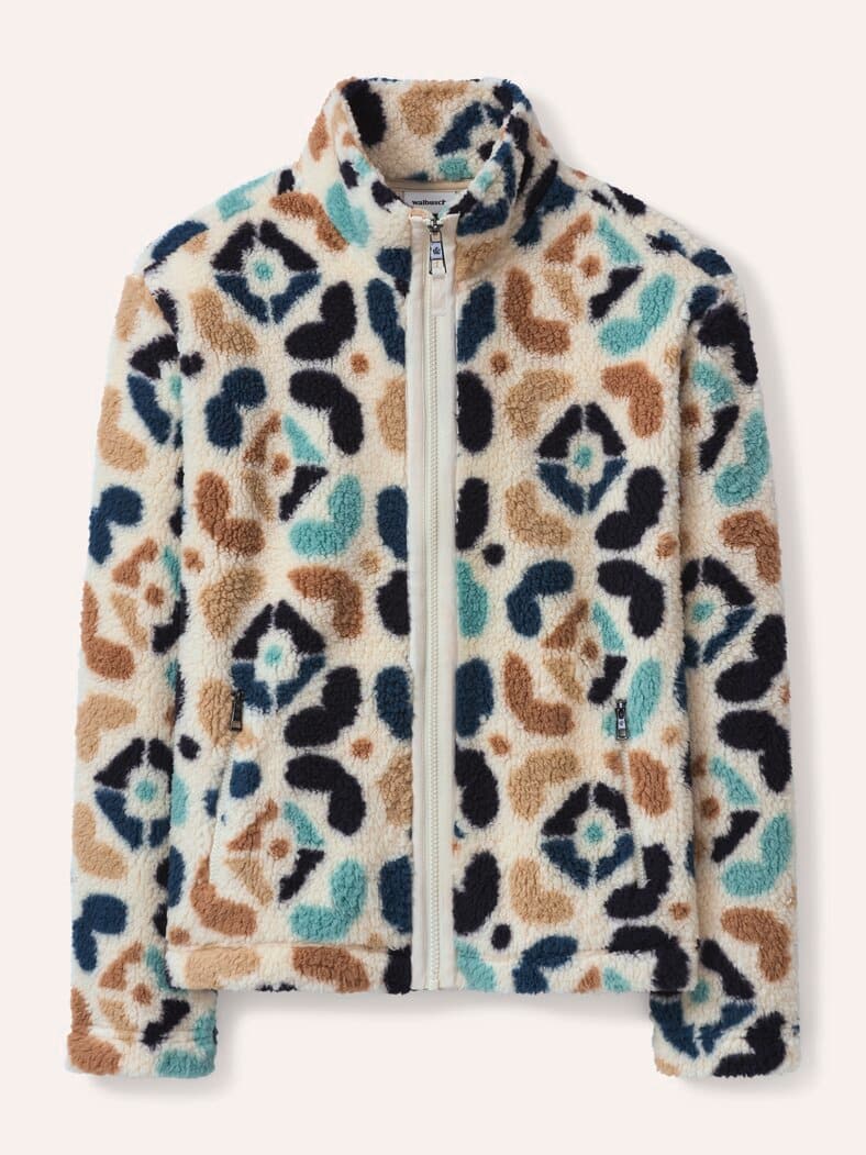 Jacke aus Teddyfleece Druck Blau/Petrol