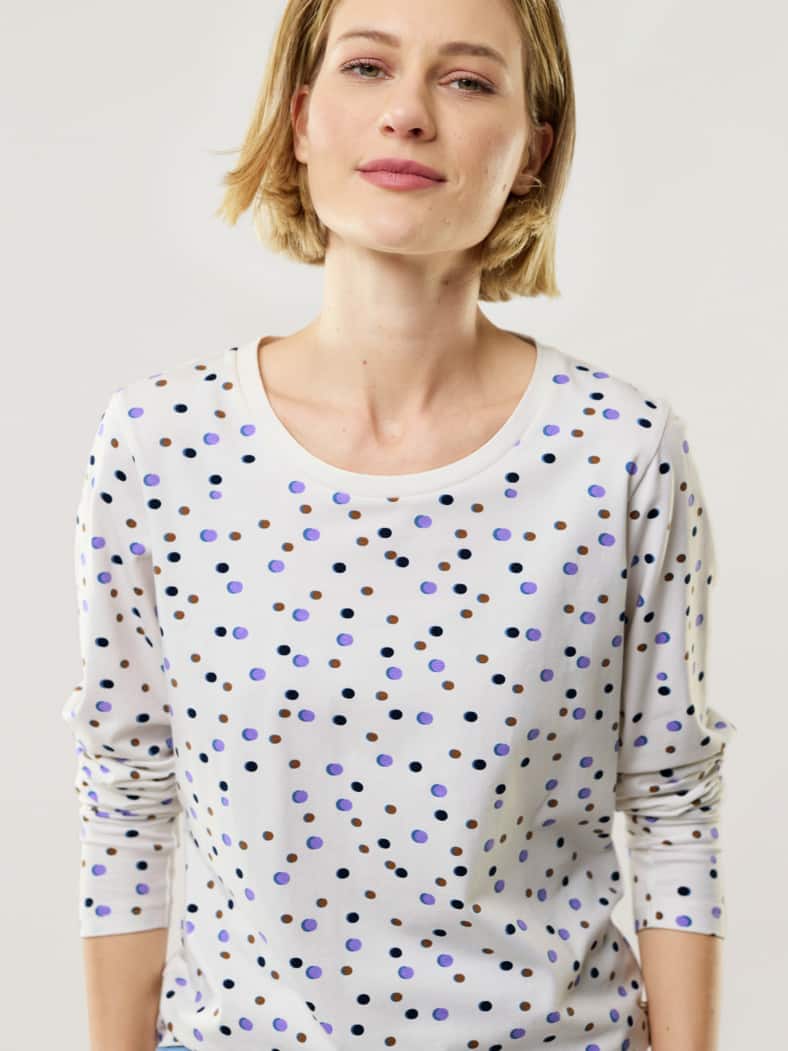 Baumwollshirt Punkte Weiß Multicolor