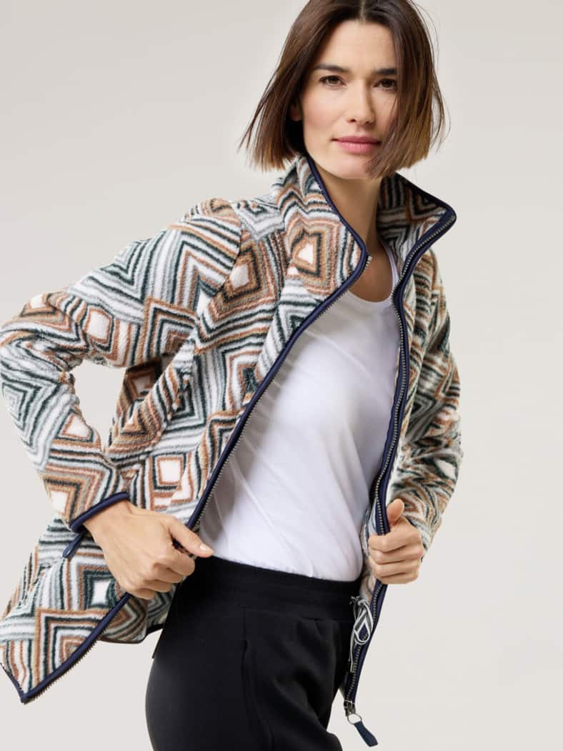 Freizeitjacke Teddy-Fleece Raute Schwarz/Beige