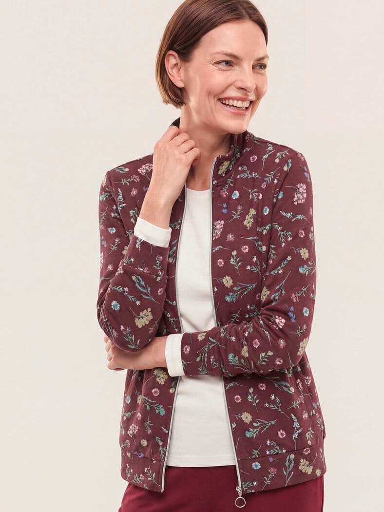 Baumwollstretch Jacke Blume Merlot