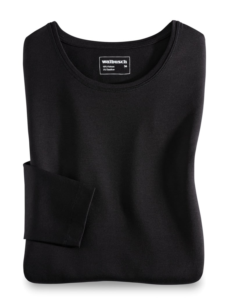 Viskose-Shirt Langarm Schwarz