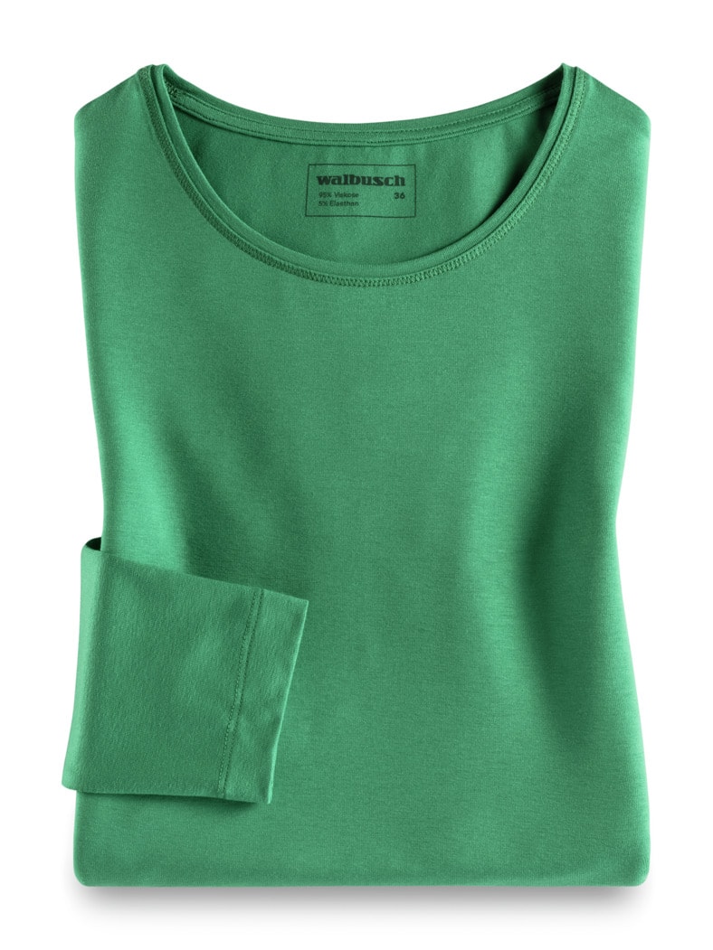 Viskose-Shirt Langarm Grasgrün