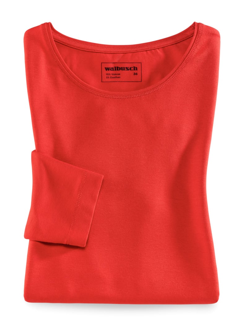 Viskose-Shirt Langarm Karminrot