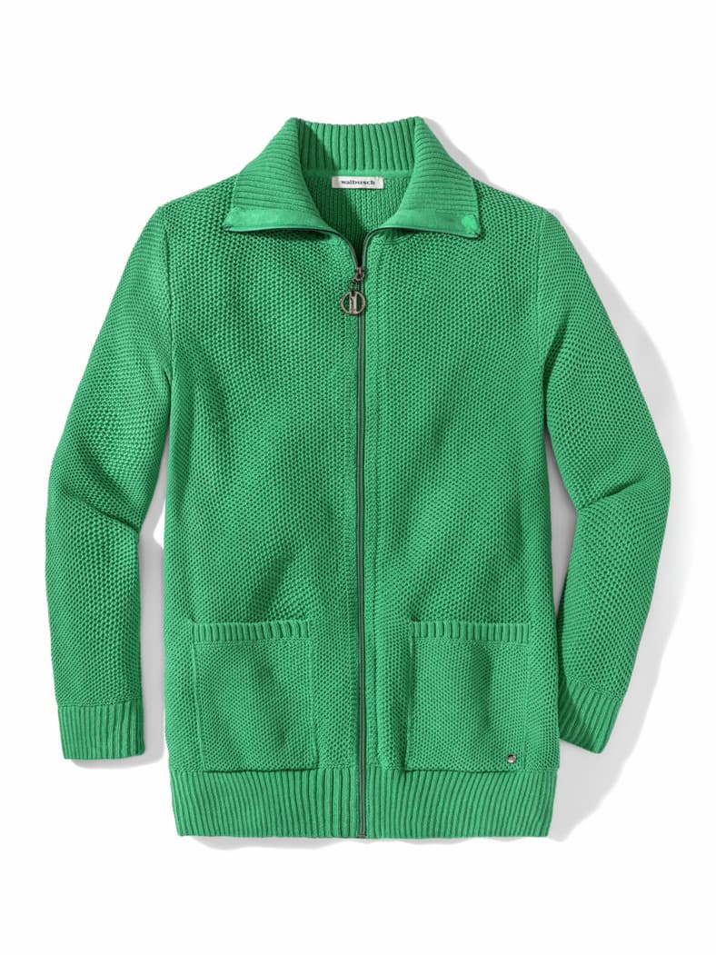 Zip-Longstrickjacke Kleegrün