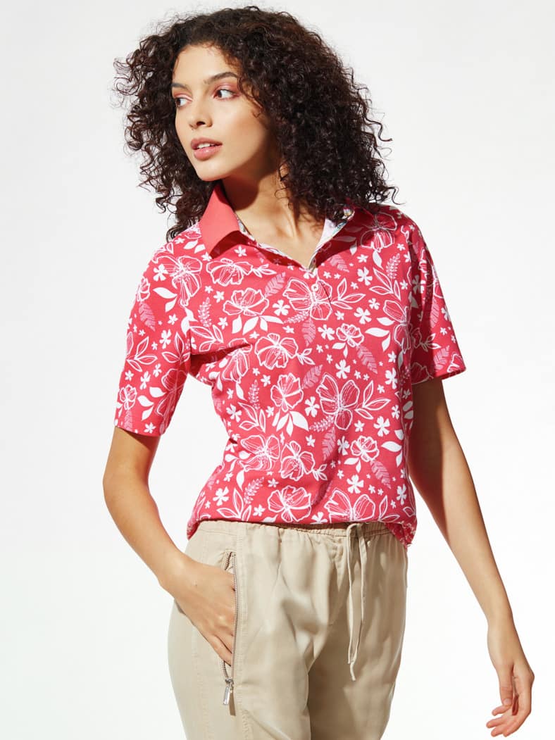 Poloshirt Hitzefrei Flowerprint Koralle