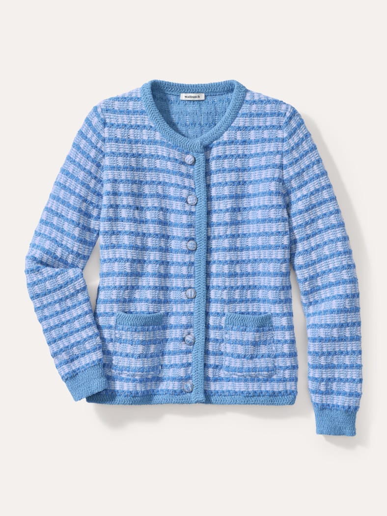 Strickjacke Bändchengarn Königsblau/Weiß