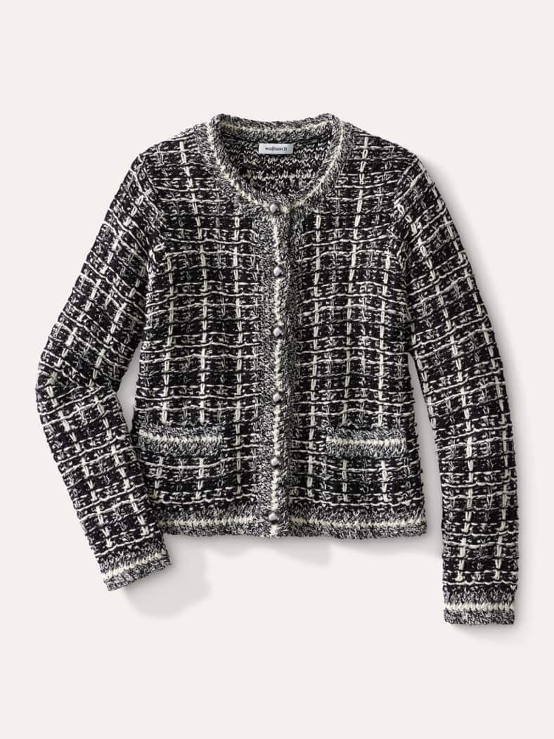 Tweed Strickjacke Black&White Schwarz/Offwhite