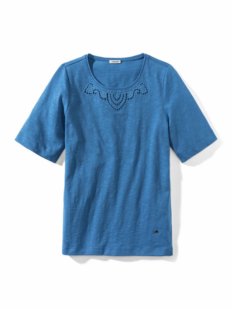 Baumwollshirt Lochstickerei Königsblau