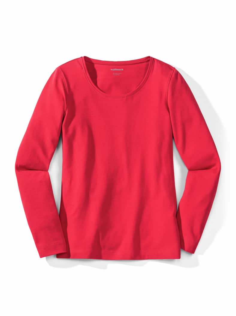 Baumwoll-Basic-Shirt Langarm Feuerrot