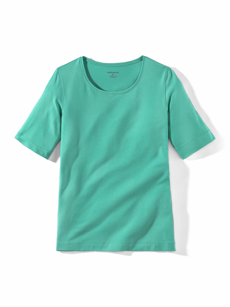 Baumwoll-Basic-Shirt Halbarm Seegrün