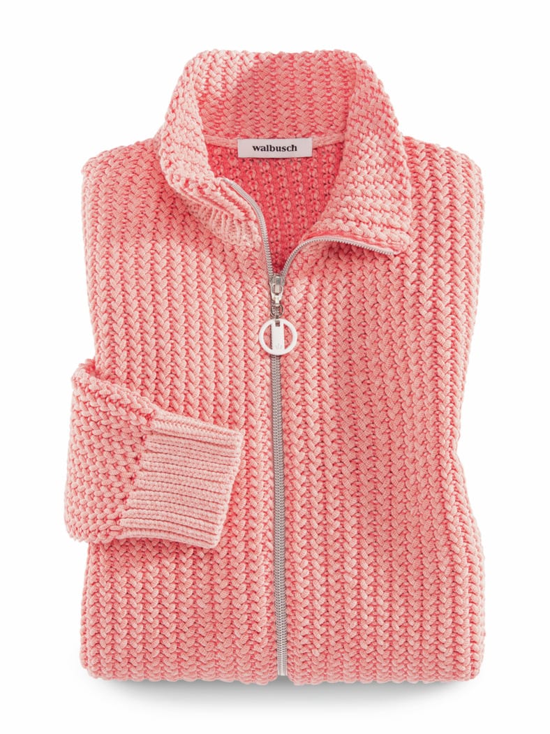 Reliefstruktur-Strickjacke Koralle