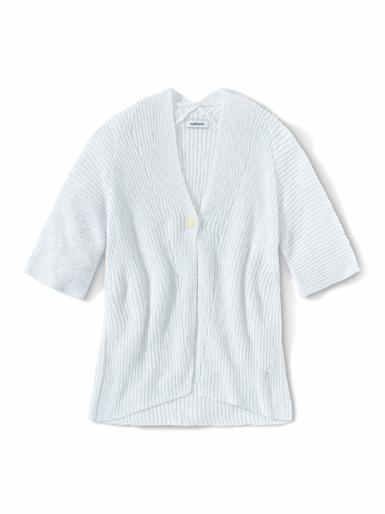 Bändchengarn Strickweste Weiß