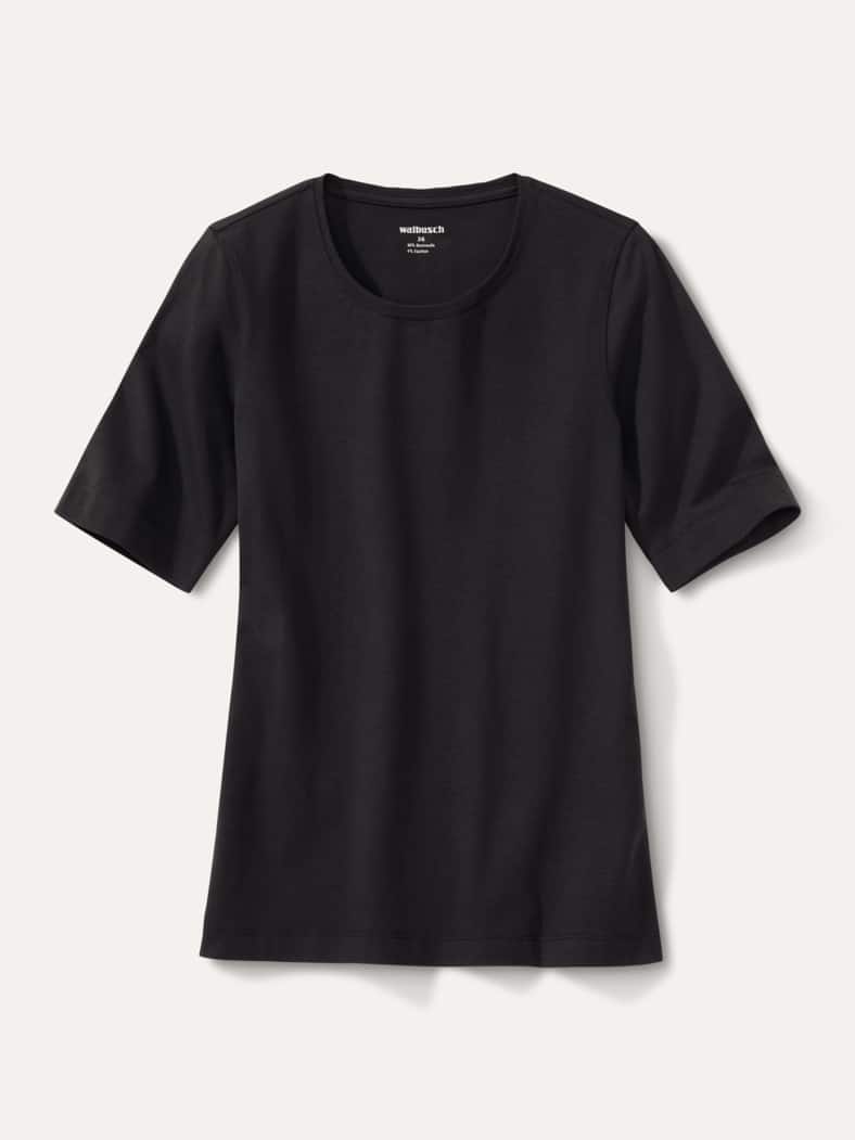 Baumwoll-Basic-Shirt Halbarm Schwarz