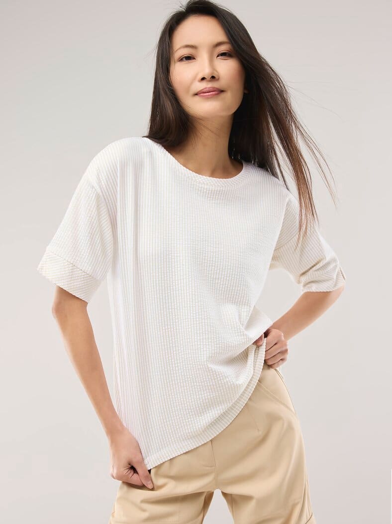 Streifenshirt Seersucker Sand