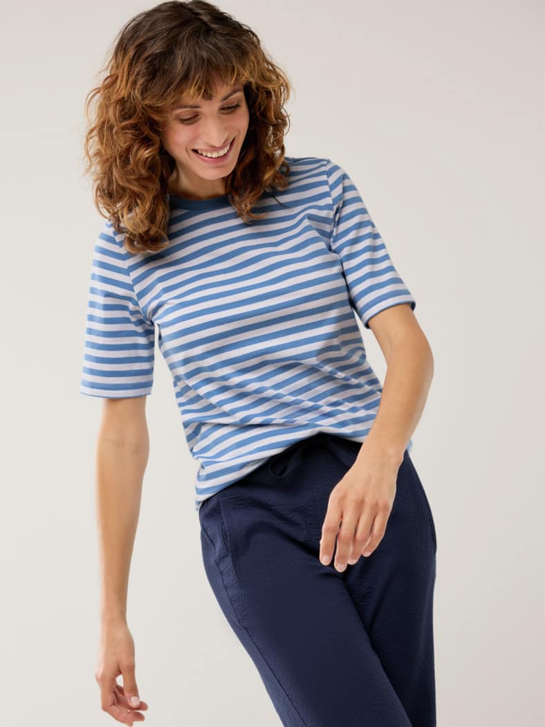 Baumwoll Ringelshirt Jeansblau