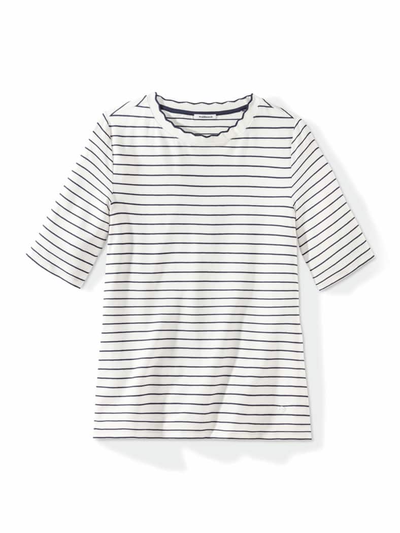 Ringelshirt Wellenband Weiß/Marine
