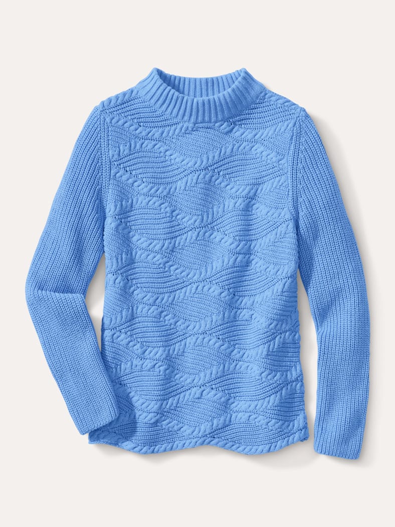 Baumwoll-Pullover Wellenzopf Ozeanblau