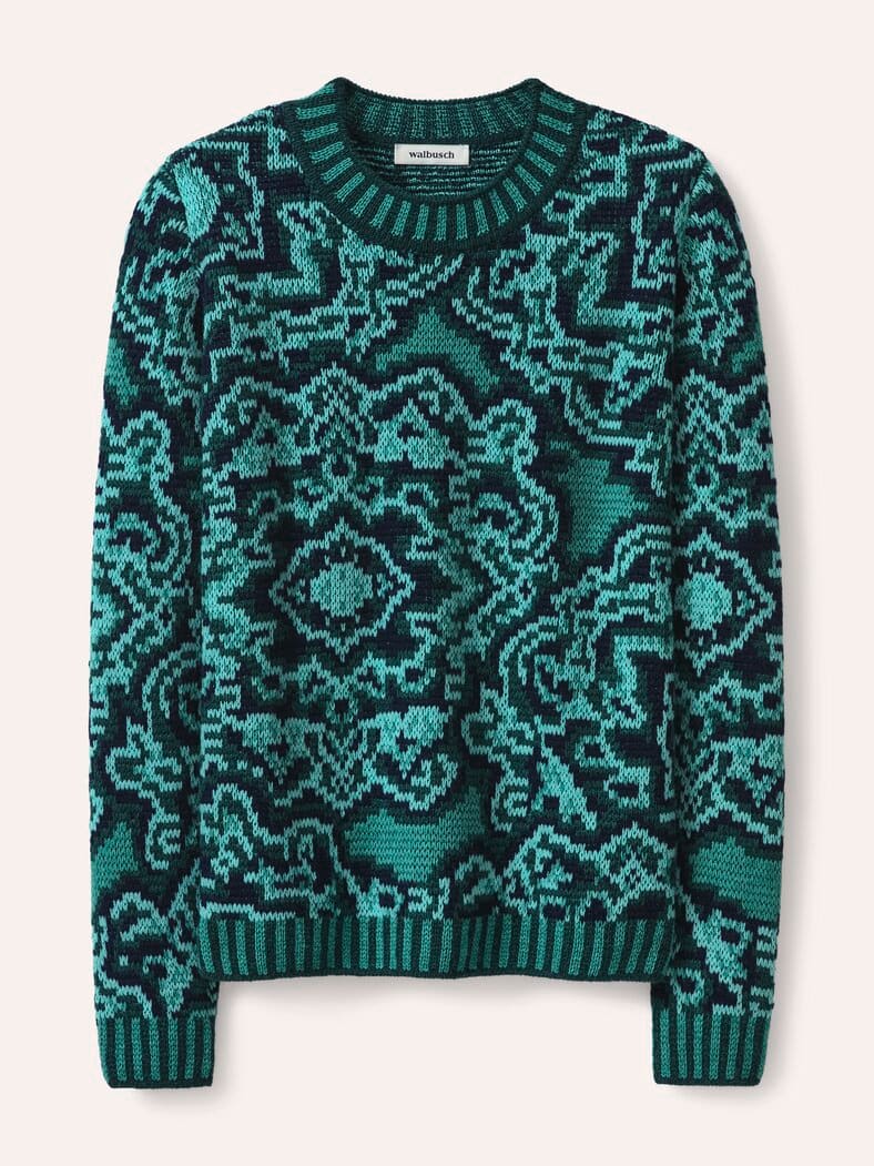 Edler Jacquard Pullover Merinomisch Dunkelpetrol