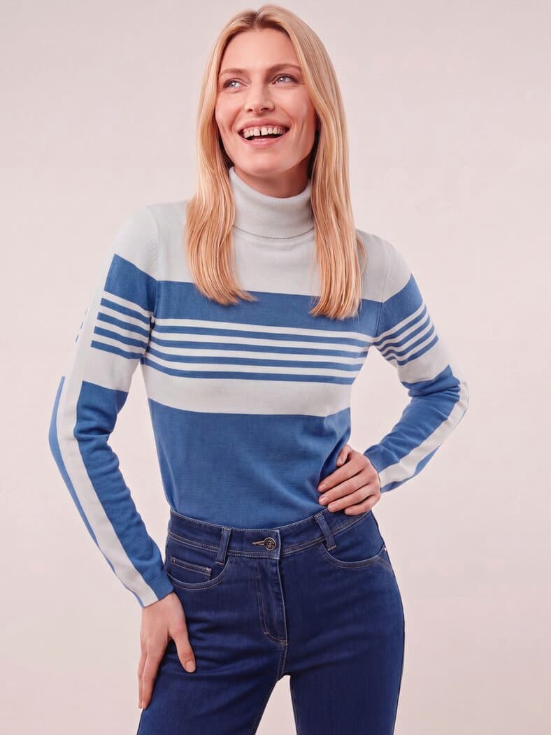 Viskose Rolli Hautschmeichler Streifen Rauchblau/Offwhite