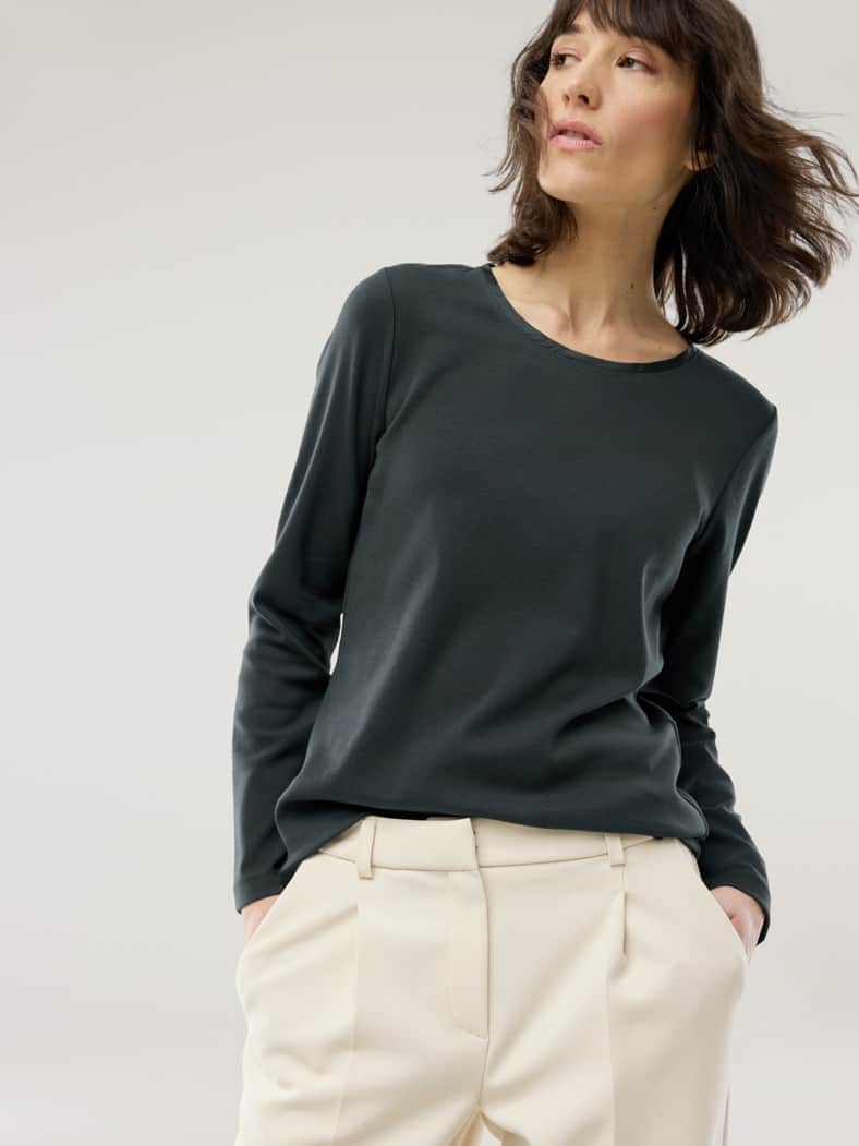 Baumwollshirt Satindetail Schwarz