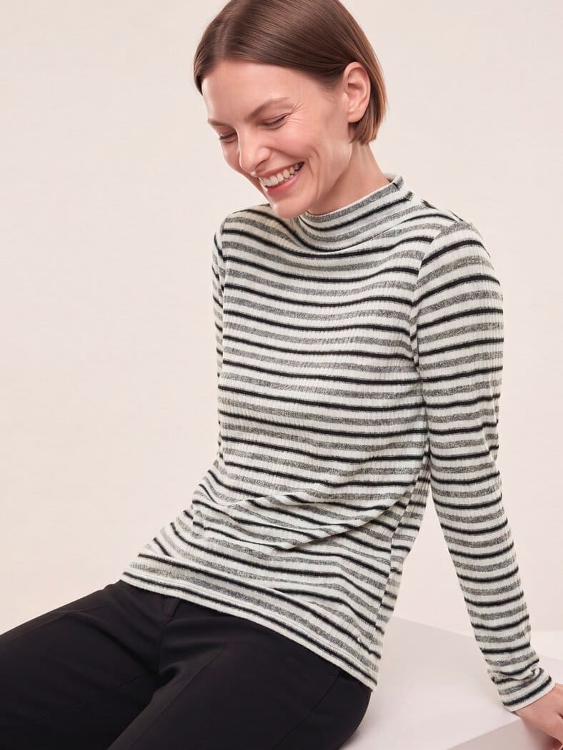 Ringelshirt mit Kaminkragen Silber Melange