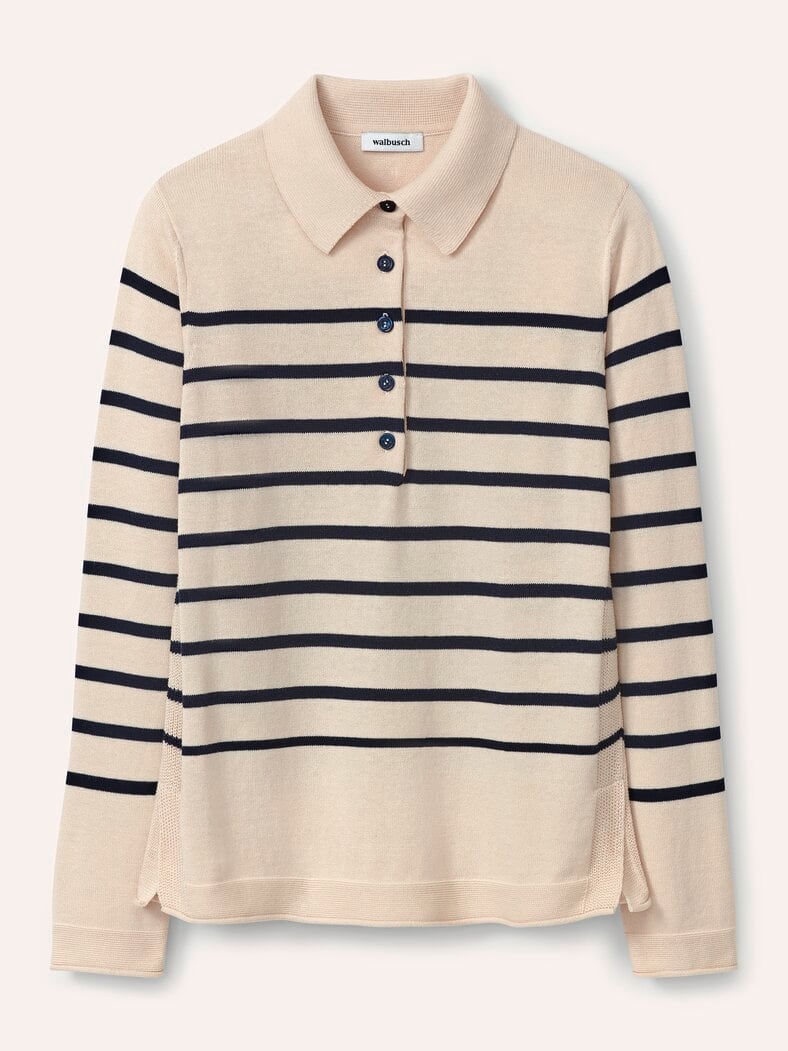 Polo-Pullover mit Seide Creme/Nachtblau