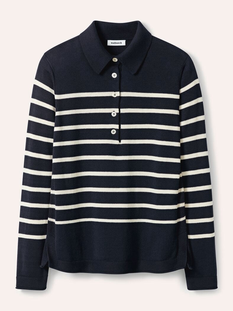 Polo-Pullover mit Seide Nachtblau/Creme