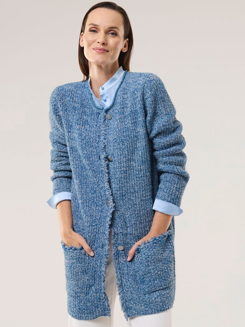 Fancy Longstrickjacke Blau/Offwhite