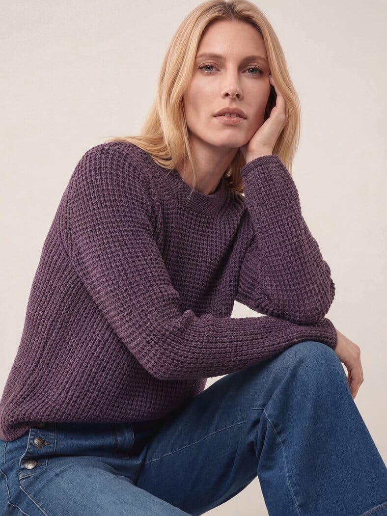 Baumwollpullover in Waffelstruktur Mauve