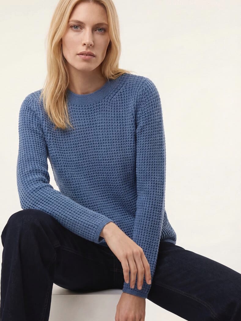 Baumwollpullover in Waffelstruktur Smokey Blue