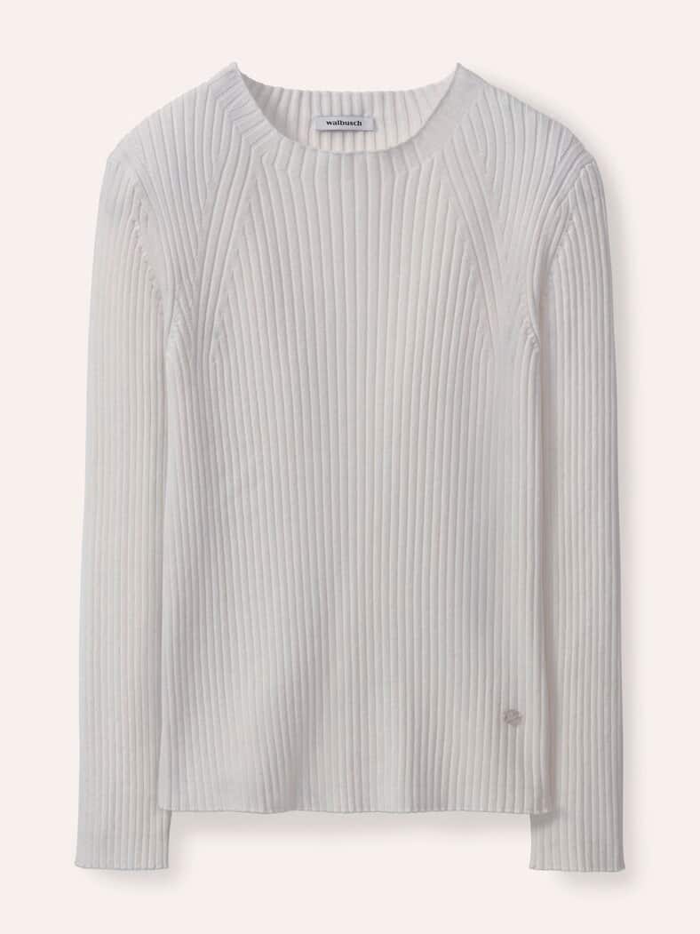Baumwollmix Pullover in Rippenstrick Optik Offwhite
