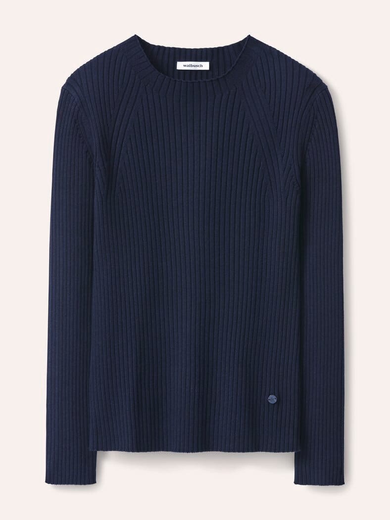 Baumwollmix Pullover in Rippenstrick Optik Nachtblau