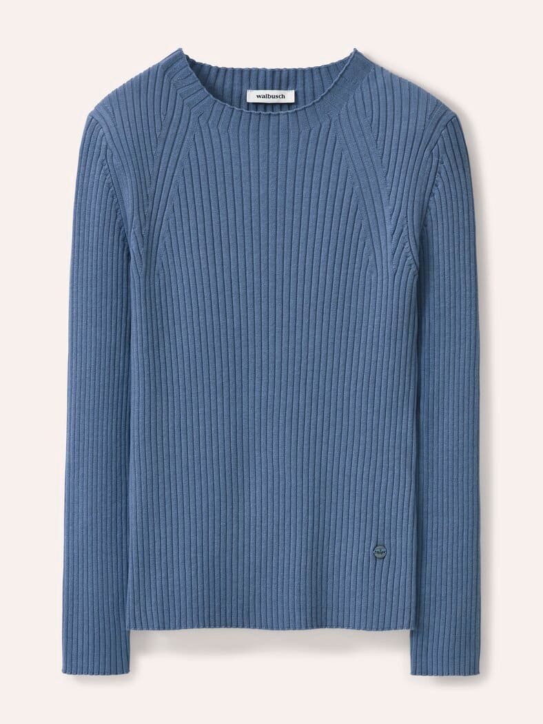 Baumwollmix Pullover in Rippenstrick Optik Smokey Blue