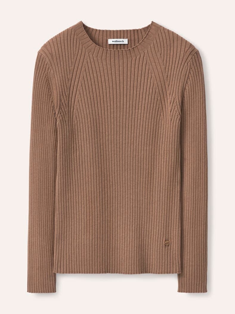 Baumwollmix Pullover in Rippenstrick Optik Praline