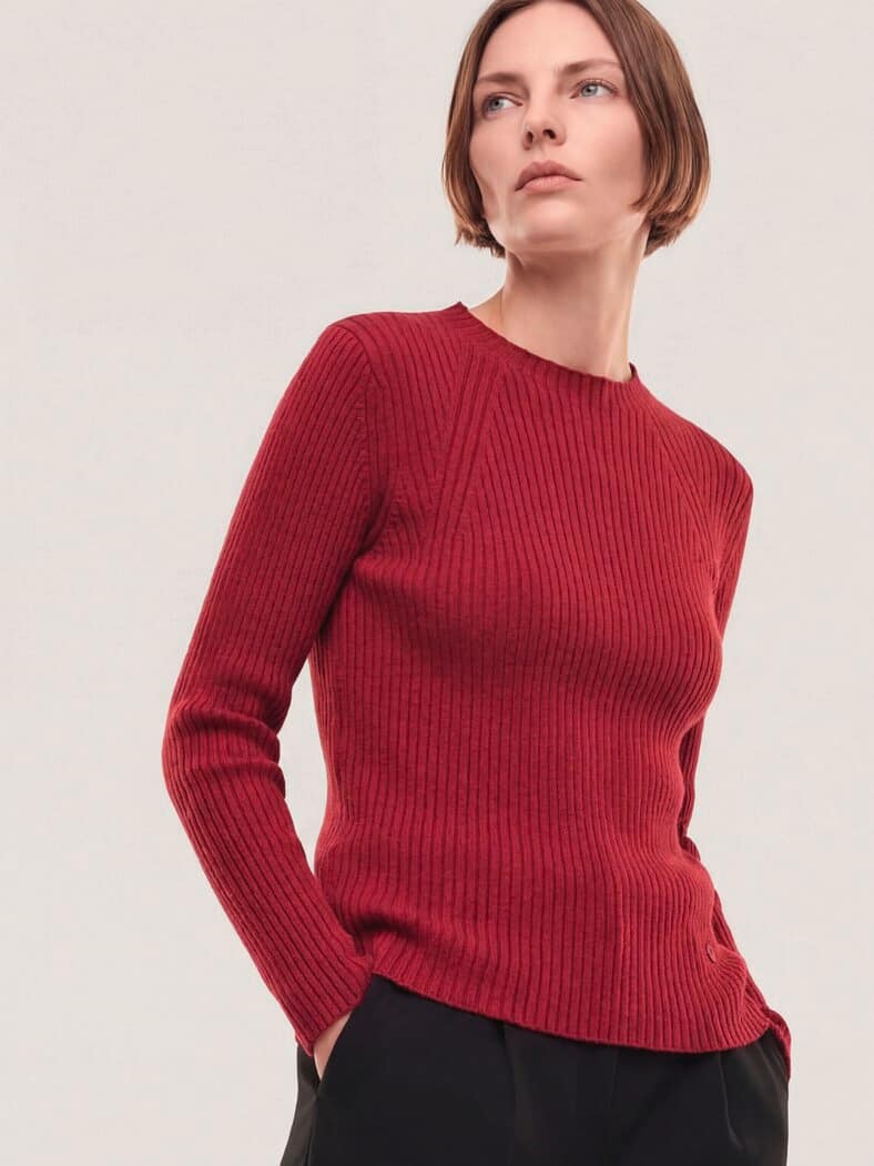 Baumwollmix Pullover in Rippenstrick Optik Chianti