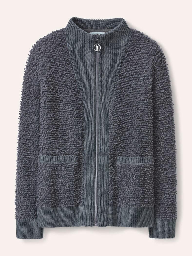 Strickjacke in Boucle  und Glattstrickoptik Grau Melange