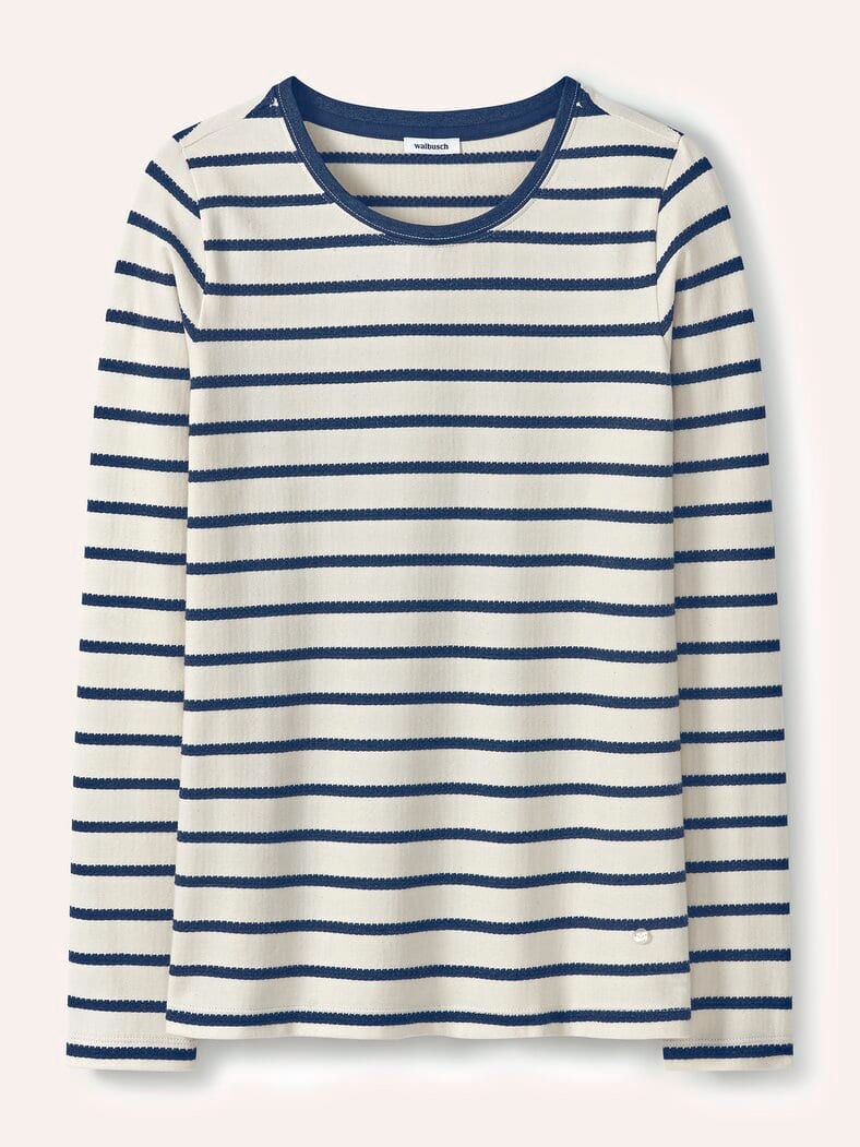 Baumwollshirt Ringelstruktur Offwhite/Nachtblau