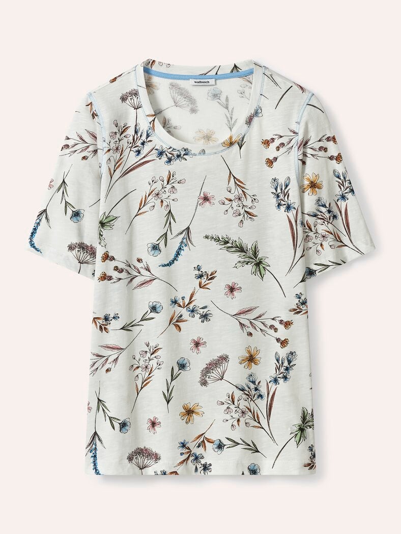 Baumwollshirt mit Blumen Weiß