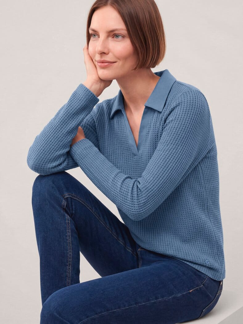 Poloshirt in Strickoptik Smokey Blue