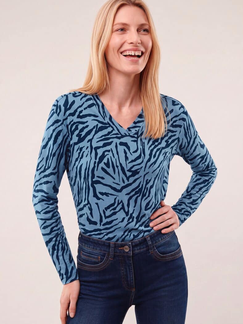 Shirt aus Viskose mit Animalprint Smokey Blue