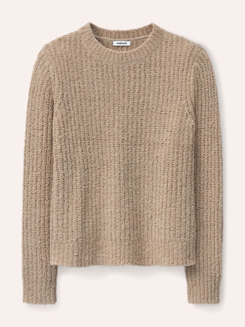 Baumwollmix Pullover in Plüschgarn Sesam