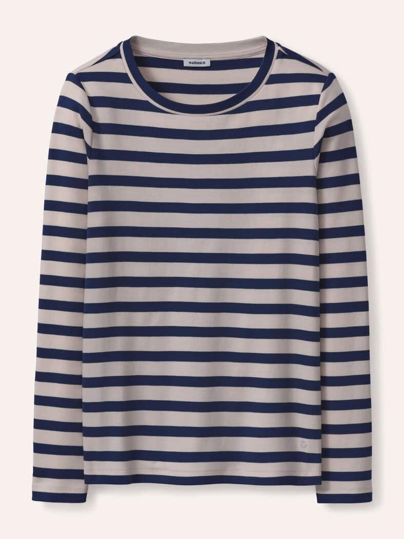 Baumwollshirt mit Ringel Creme/Nachtblau