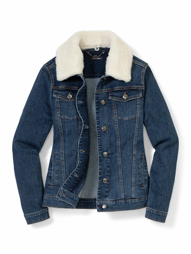 Jeansjacke Teddykragen Blue Stoned